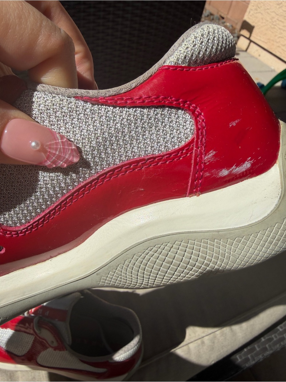 Prada Women America's Cup sneakers Red Patent & Gray Mesh Sneakers - Picture 8 of 12
